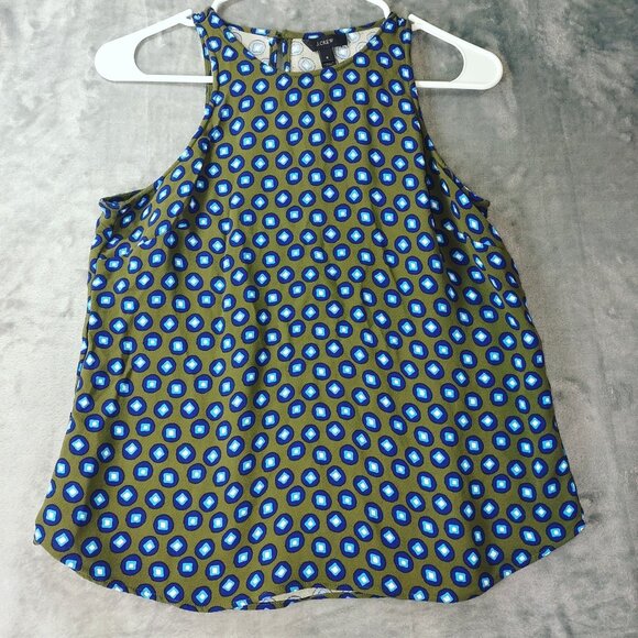 J.Crew Womens 8 Green Blue Geometric Sleeveless Tank Top Career Retro Vibes - Picture 1 of 9